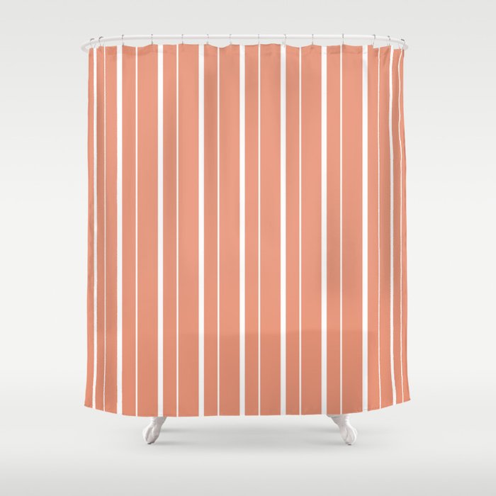 Dark Salmon and White Colored Pattern of Stripes Shower Curtain