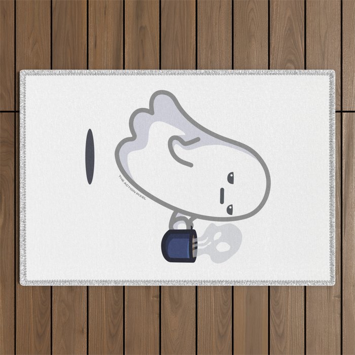Graveyard Shift - Cute Ghost with Coffee Outdoor Rug