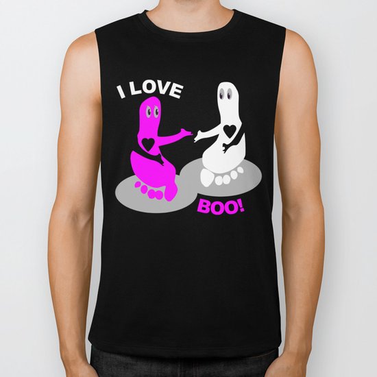 I love BOO Pink Footprint ghost Biker Tank