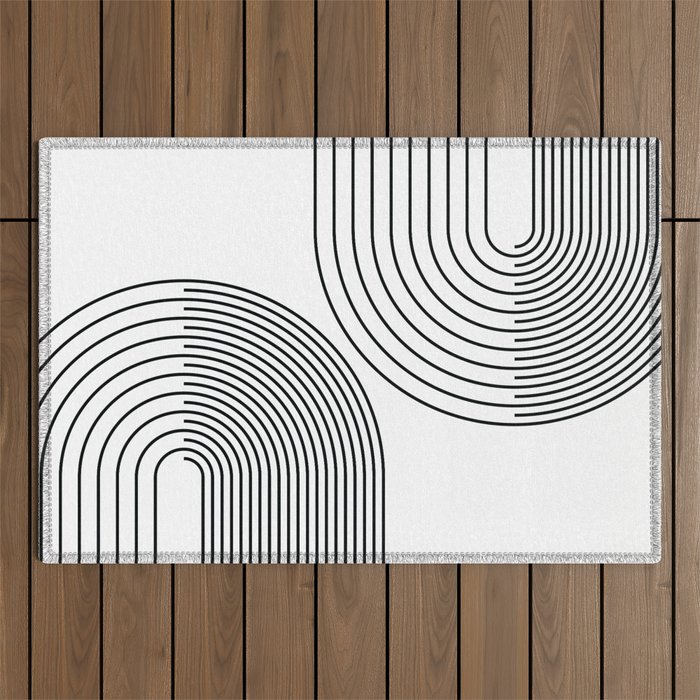 Abstract Geometric Lines 10 in Monochrome (Rainbow Abstraction) Outdoor Rug