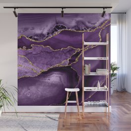 Glamour Purple Bohemian Watercolor Marble With Glitter Veins Wall Mural