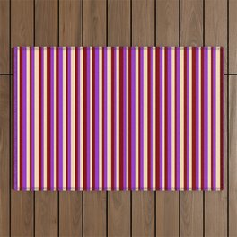 [ Thumbnail: Maroon, Dark Orchid, and Beige Colored Striped/Lined Pattern Outdoor Rug ]
