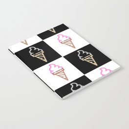 time for ice cream neon sign checkerboard block Notebook