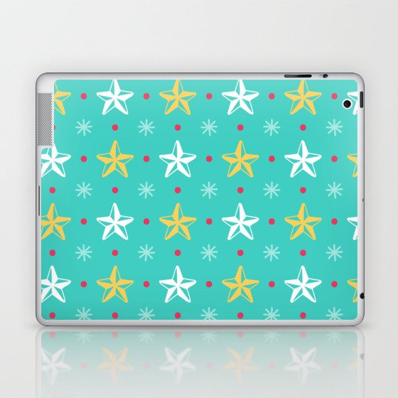 Christmas Pattern Yellow Blue Star Snowflake Laptop & iPad Skin