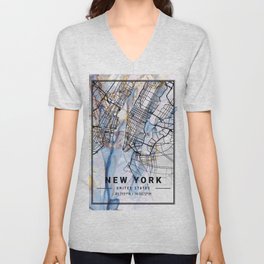 New York - United States Camomile Marble Map V Neck T Shirt