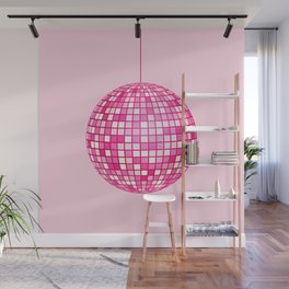Pink Disco Ball, Retro Aesthetic Glitter Ball Wall Mural