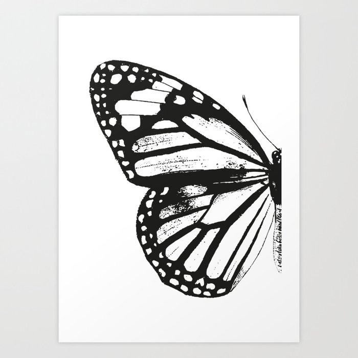 Monarch Butterfly | Left Butterfly Wing | Vintage Butterflies | Black and White | Art Print