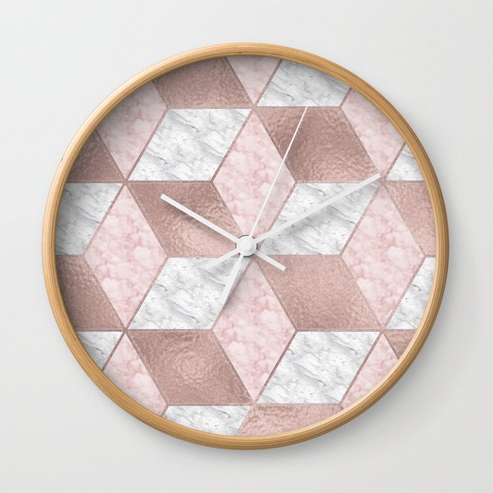 Dazzling marble geo - rose gold Wall Clock