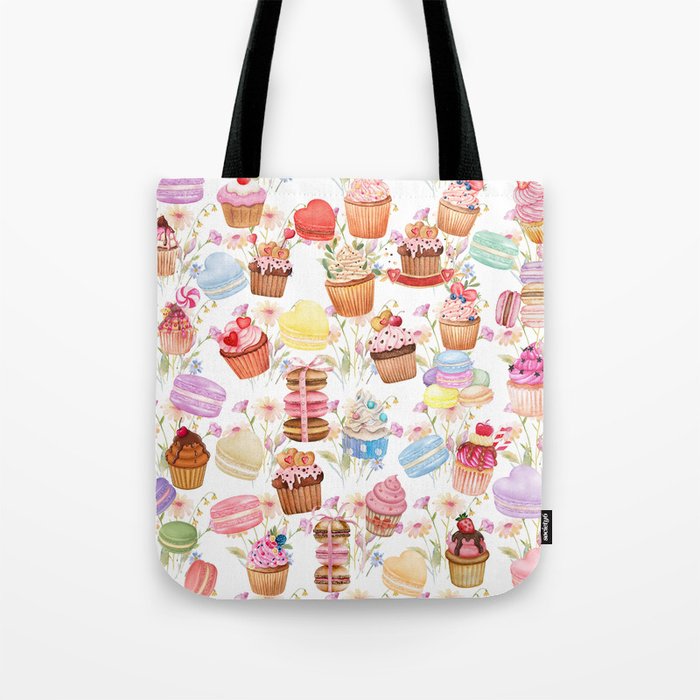 Sweet Cupcakes And Macarons Pattern Design Tote Bag