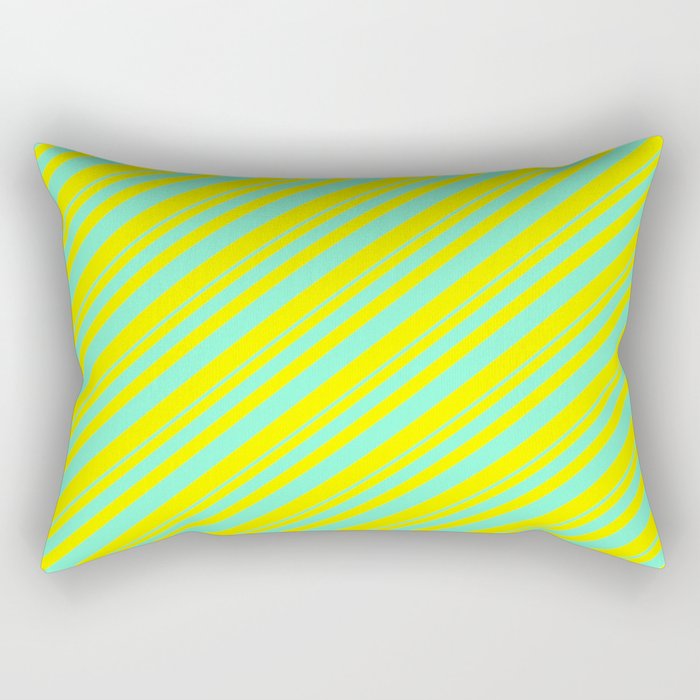 Aquamarine and Yellow Colored Lined/Striped Pattern Rectangular Pillow