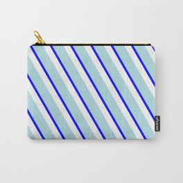 [ Thumbnail: Powder Blue, Blue & White Colored Pattern of Stripes Carry-All Pouch ]