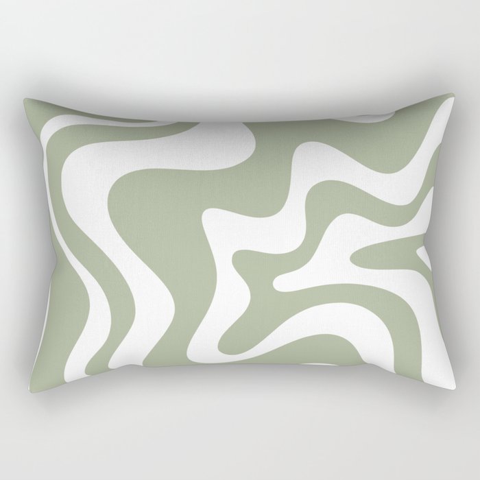 Liquid Swirl Abstract Pattern in Sage Green and White Rectangular Pillow