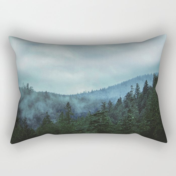 Misty Forest Mountains Trees Rectangular Pillow
