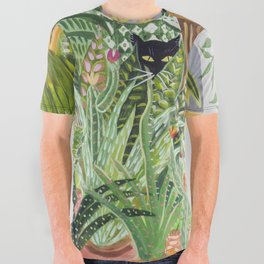 Black cat in the Garden All Over Graphic Tee