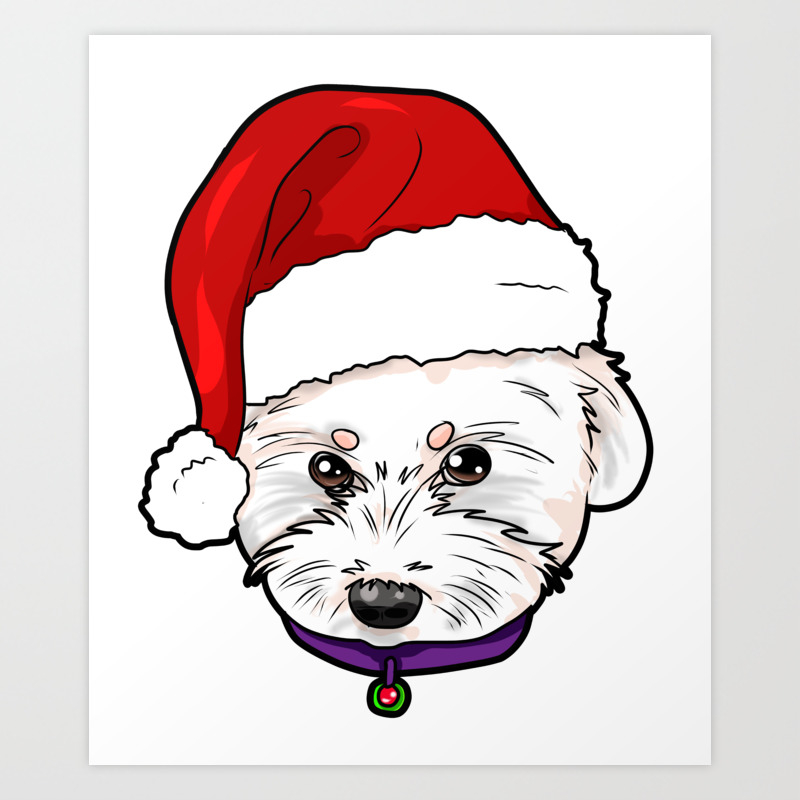 Maltese Dog Christmas Hat Present Art Print By Moonpie90 Society6