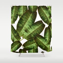 Tropical banana leaves, jungle leaf seamless floral pattern white background. Artistic palms pattern with seamless repeating design. Pattern summer Shower Curtain