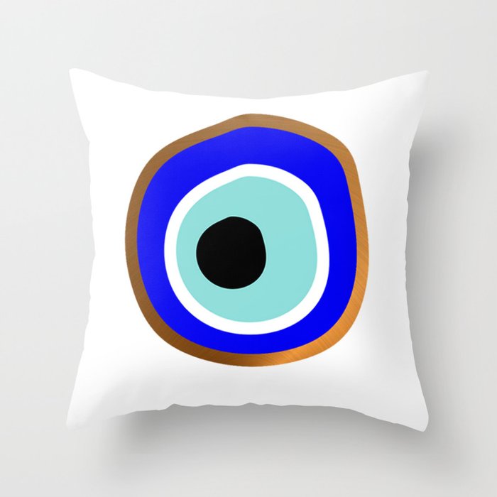 Grecian Gold evil eye in blue on white Throw Pillow