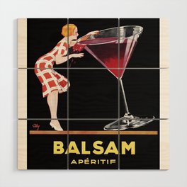 Vintage red Balsam aperitif alcoholic beverages advertising poster for kitchen, bar, barroom, Wood Wall Art