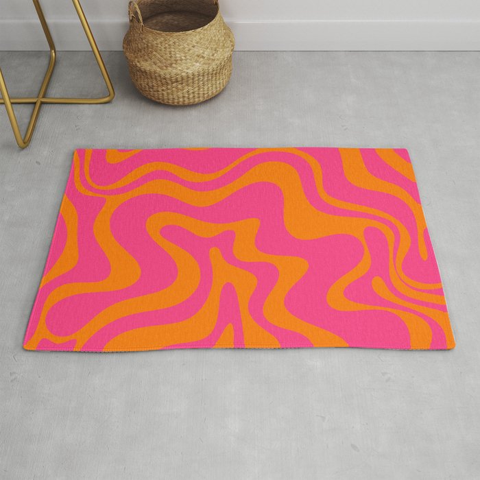 Retro Liquid Swirl Abstract Pattern Hot Pink & Orange Rug