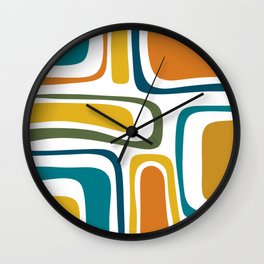Palm Springs Midcentury Modern Abstract in Moroccan Teal, Orange, Mustard, Olive, and White Wall Clock