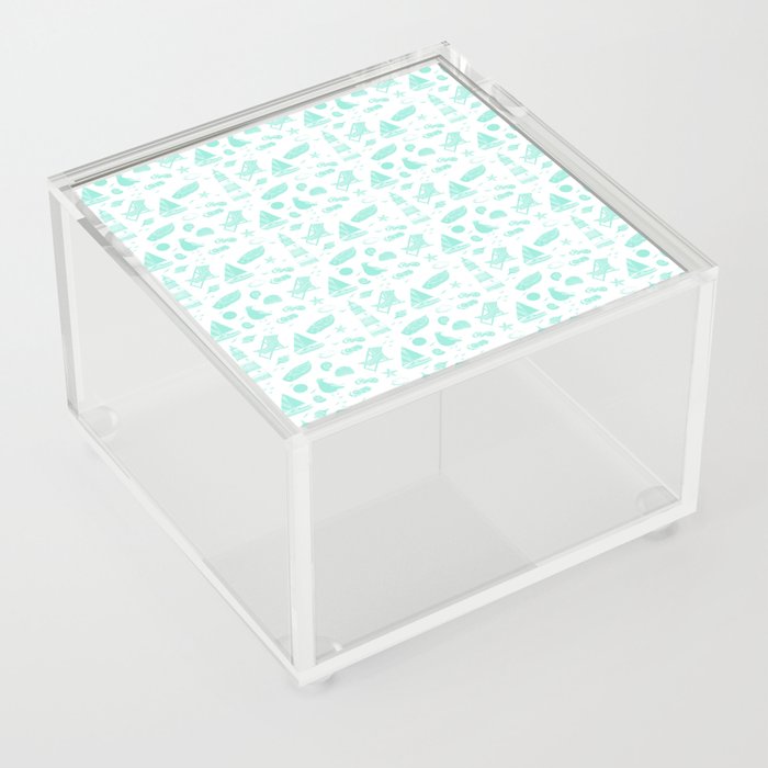 Mint Blue Summer Beach Elements Pattern Acrylic Box