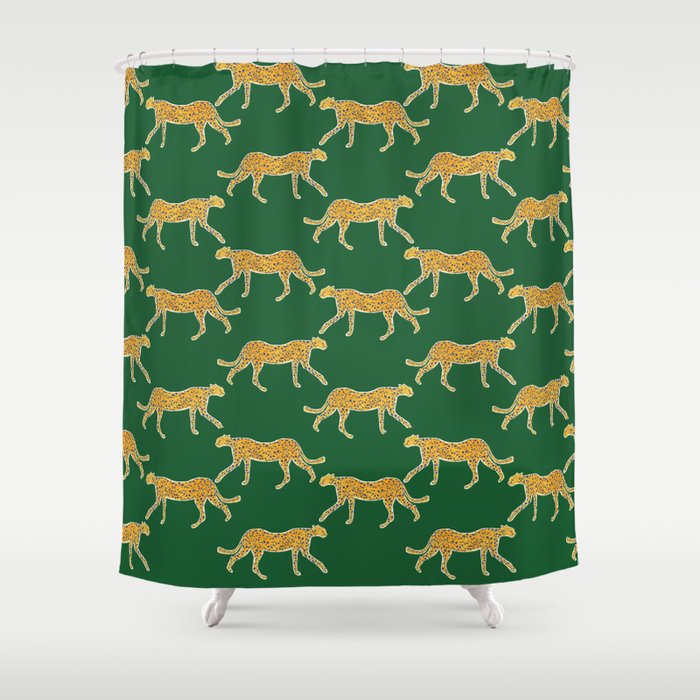 Tropical Animal Print Green Cheetah Illustration Shower Curtain