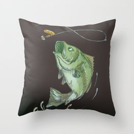 Largemouth Bass Jumping Out Of Water At Night // Spinner lure // Splashing Water // Fish On! Throw Pillow