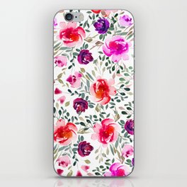 Trendy summer bright pink coral watercolor floral iPhone Skin