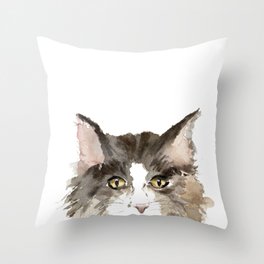 Maine Coon Cat Watercolor Throw Pillow