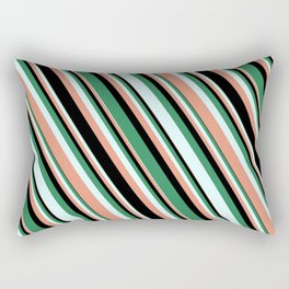 [ Thumbnail: Sea Green, Light Cyan, Dark Salmon, and Black Colored Striped/Lined Pattern Rectangular Pillow ]