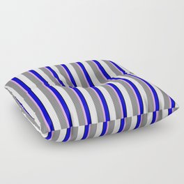 [ Thumbnail: Eyecatching Blue, Plum, Grey, White, and Black Colored Lines Pattern Floor Pillow ]