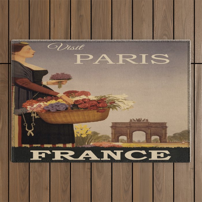 Vintage Paris Flower Girl  Outdoor Rug