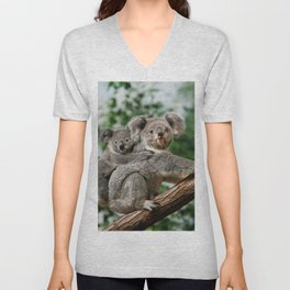 Koala, phascolarctos cinereus, Female carrying Young on its Back  V Neck T Shirt
