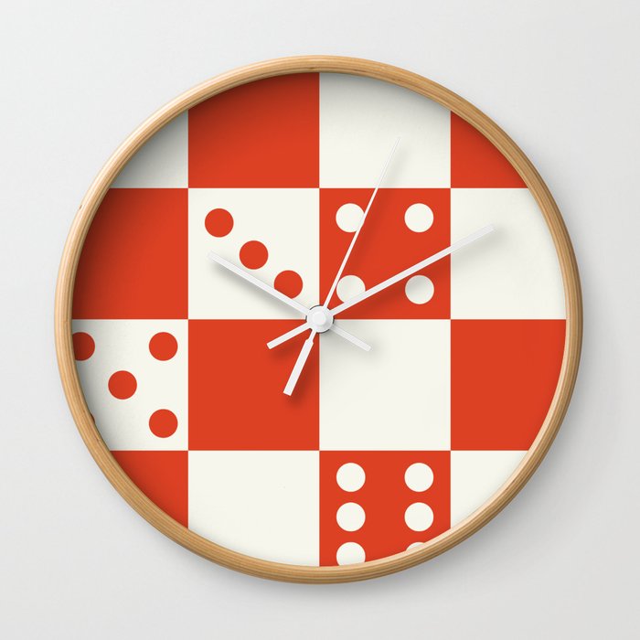 Checkered Dice Pattern (Creamy Milk & Tangerine Tango Color Palette) Wall Clock
