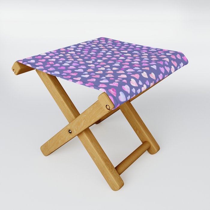 watercolor hearts in pastel pink, lilac and blues Folding Stool