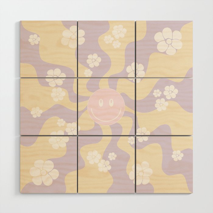 Smile - Pastel Pink, Yellow and Purple Wood Wall Art