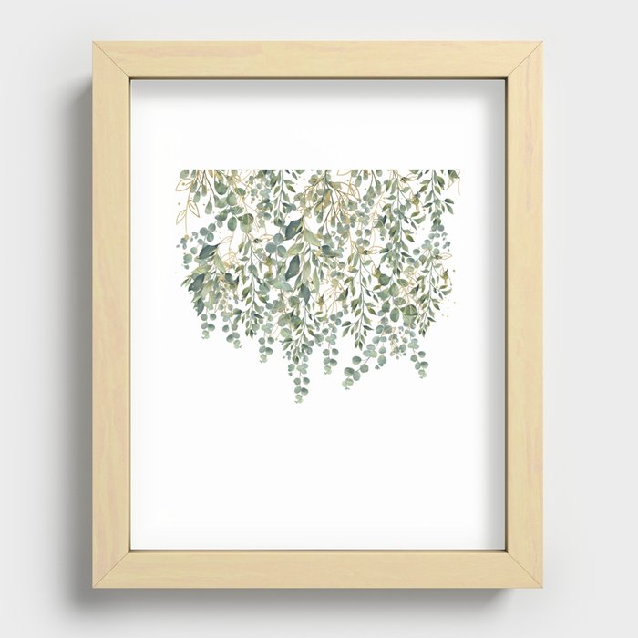Gold And Green Eucalyptus Leaves Recessed Framed Print