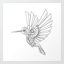 Contour Steampunk Mechanical Hummingbird Art Print