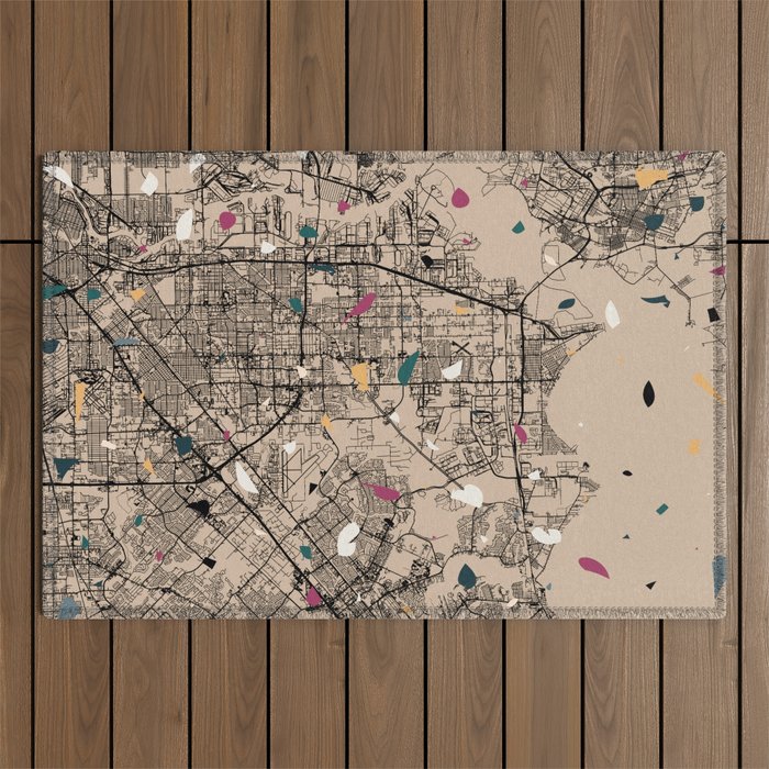 USA, Pasadena - Terrazzo Pattern City Map Outdoor Rug