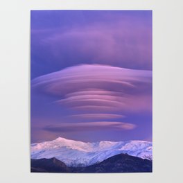 Lenticular clouds at sunset. Sierra Nevada National park. Granada. Spain Poster