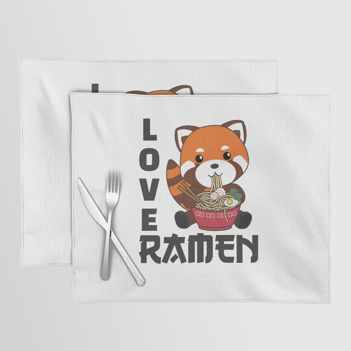 Powered By Ramen Cute Red Panda Eats Ramen Noodles Placemat