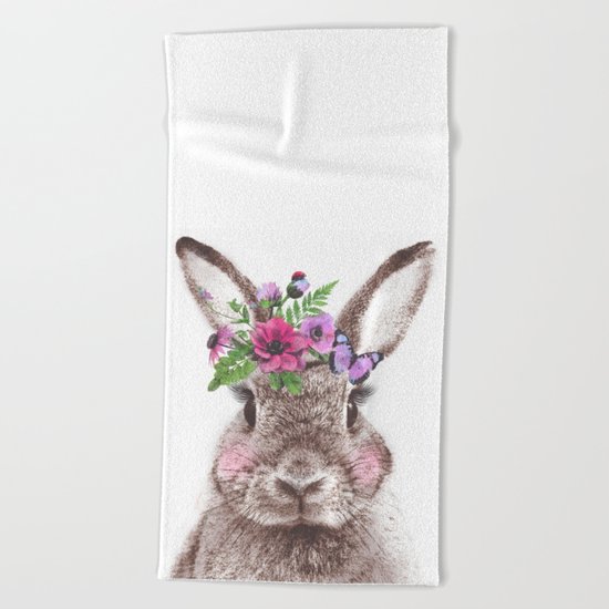 Bunny with flowers Beach Towel