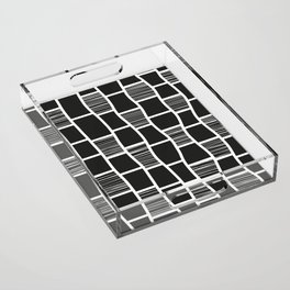 Black and White Abstract Funky Squares Pattern Acrylic Tray