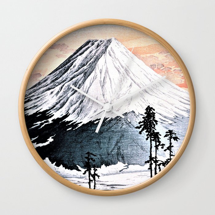 Snow Mountain Japanese Historical art remastered high resolution Wall Clock