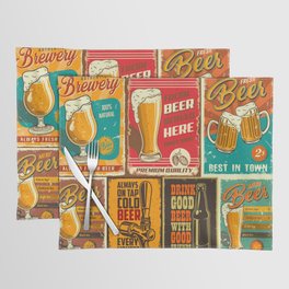 Set of beer poster in vintage style with grunge textures and beer objects Placemat