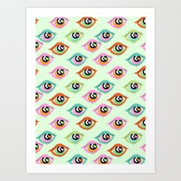Retro Eyes Green Art Print