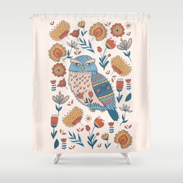 Folk Art Owl Shower Curtain
