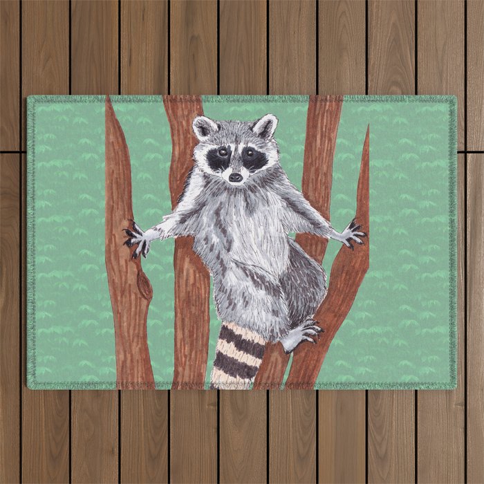 Yo ! Raccoon on the Tree Drawings Edition 1 Outdoor Rug