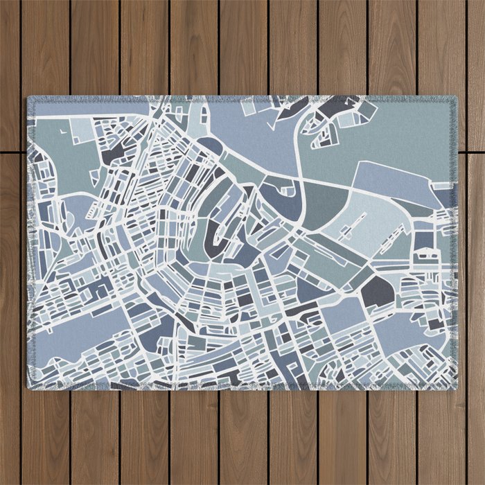Amsterdam City Map Art Outdoor Rug