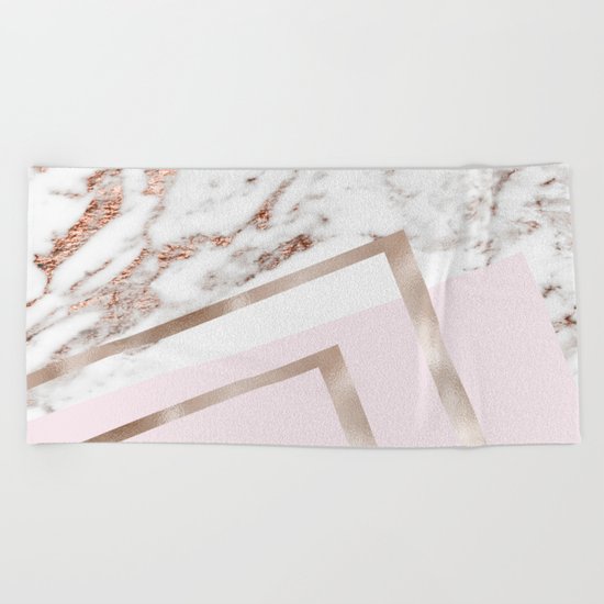 Geometric marble - luxe rose gold edition I Beach Towel